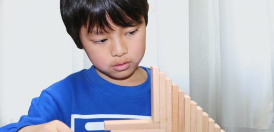 積み木で遊ぶ男の子